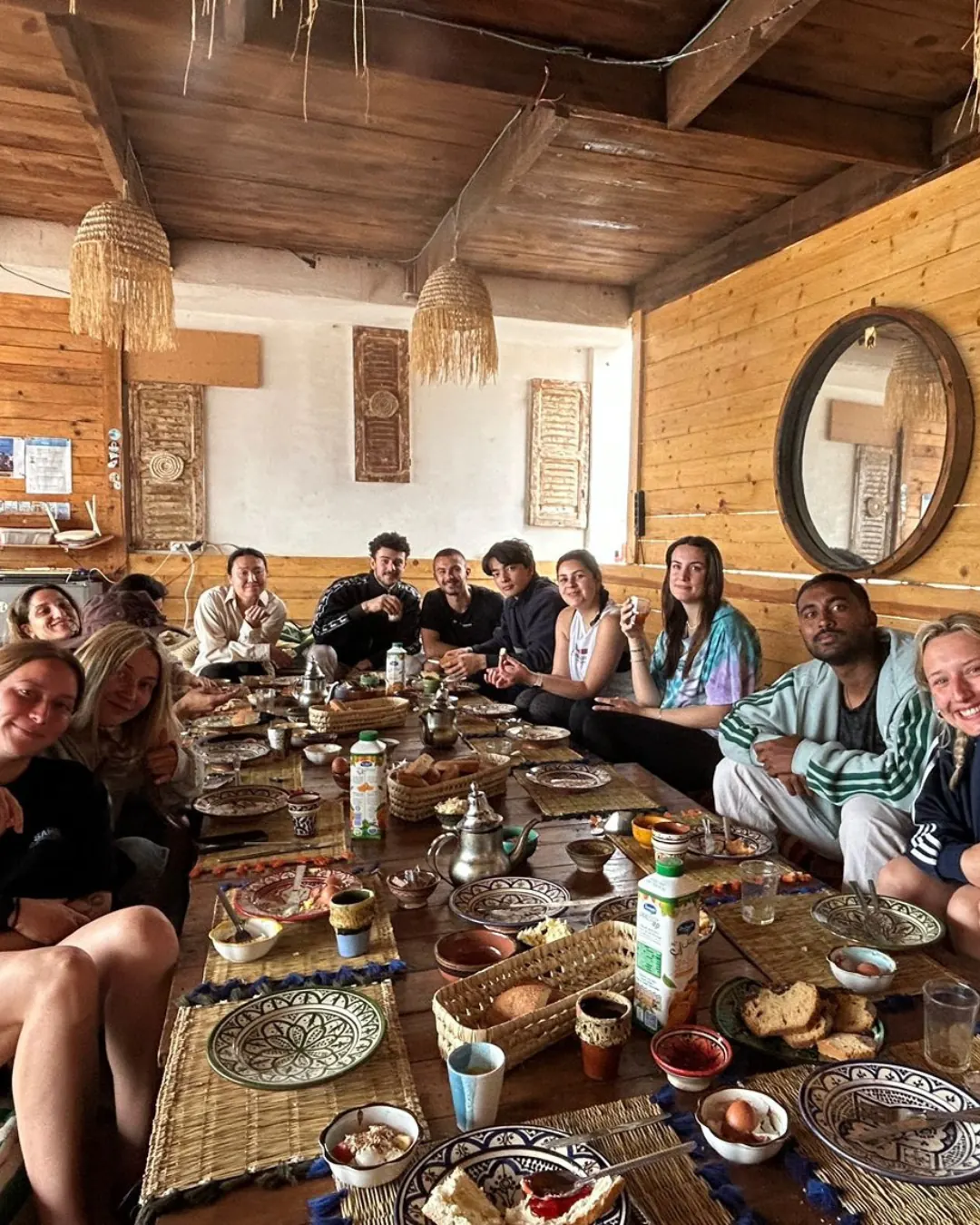 Group surf trip 7 February 2027: surf camp guests together in Taghazout