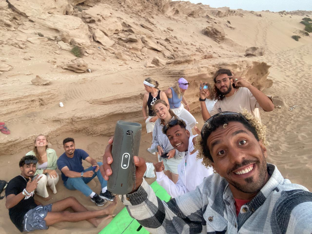 Tourist enjoying sandboarding Morocco near Agadir