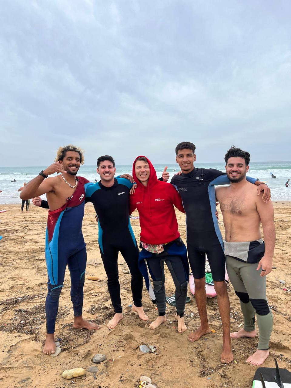 Group taking 3 hours surf lesson in Taghazout during surf lessons Morocco
