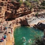 Crystal clear water in Paradise Valley Agadir surrounded by lush vegetation