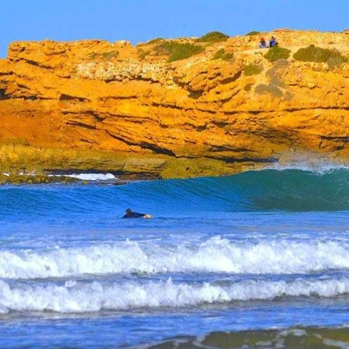 Devil's Rock surf spot in Tamraght showing fun A-frame peaks